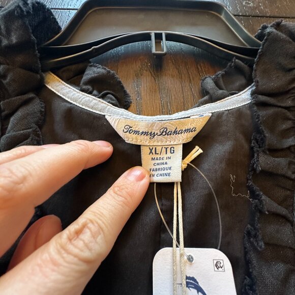 Tommy Bahama Two Palms Ruffle Shift Dress Black XL NWT - Picture 2 of 4